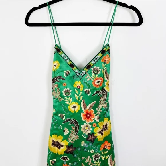 Alice and Olivia Tayla Lantern Floral Green Dress - Picture 4 of 6